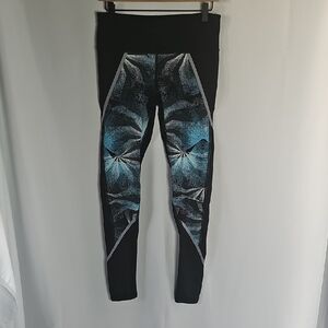 Champion Vapor Athletic Leggings Black Blue Geometric Print Zip Pocket Women's M